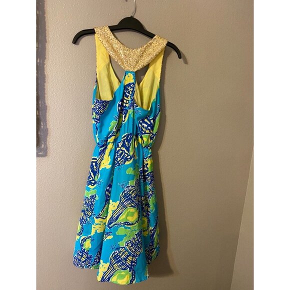Lilly Pulitzer Dress Blue Yellow Gold Green S Small Summer Resort Cruise - Picture 6 of 8